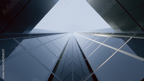 3d Corporate skyscraper, with architectural perspective, reflections in windows, companies, offices. 