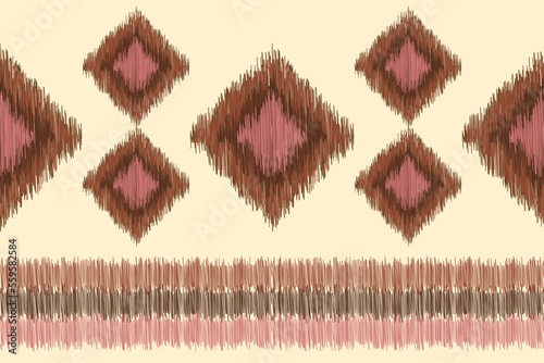 Ethnic Ikat fabric pattern geometric style.African Ikat embroidery Ethnic oriental pattern white brown cream background. Abstract,vector,illustration. For texture,clothing,wrapping,decoration,carpet.
