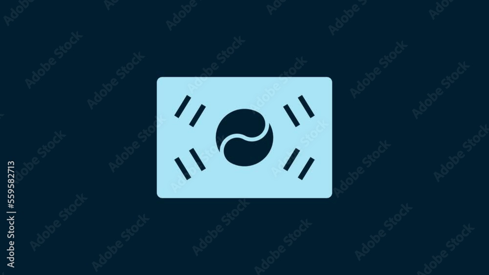 White South Korea flag icon isolated on blue background. 4K Video motion graphic animation White South Korea flag icon isolated on blue background. 4K Video motion graphic animation