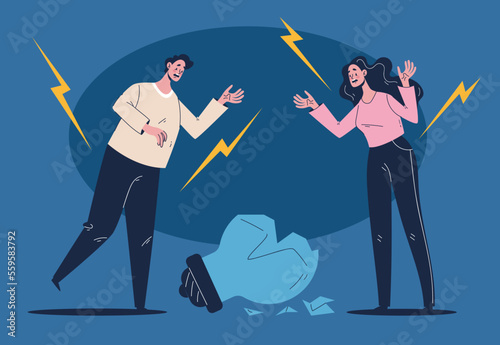 Broken burnout idea crashed light bulb team people concept. Vector graphic design illustration