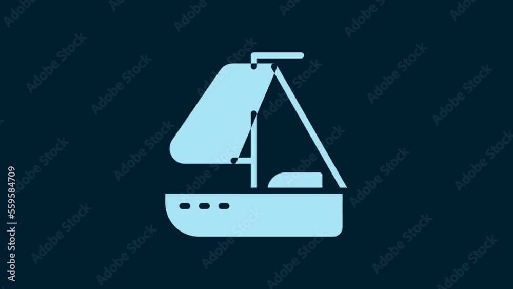 White Yacht sailboat or sailing ship icon isolated on blue background. Sail boat marine cruise travel. 4K Video motion graphic animation White Yacht sailboat or sailing ship icon isolated on blue background. Sail boat marine cruise travel. 4K Video motion graphic animation