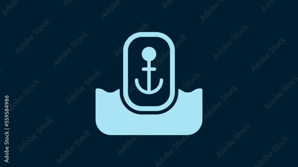 White Map pointer with anchor icon isolated on blue background. 4K Video motion graphic animation White Map pointer with anchor icon isolated on blue background. 4K Video motion graphic animation