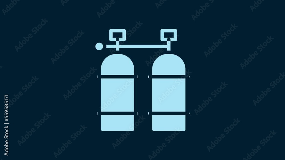 White Aqualung icon isolated on blue background. Oxygen tank for diver. Diving equipment. Extreme sport. Diving underwater equipment. 4K Video motion graphic animation White Aqualung icon isolated on blue background. Oxygen tank for diver. Diving equipment. Extreme sport. Diving underwater equipment. 4K Video motion graphic animation