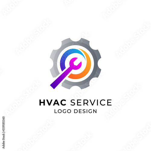 HVAC repair service logo with gear and wrench