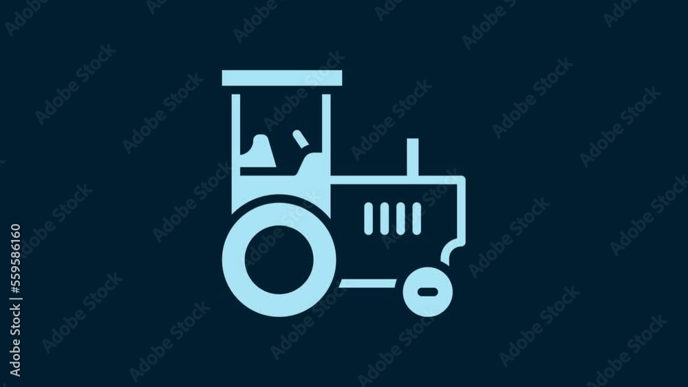 White Tractor icon isolated on blue background. 4K Video motion graphic animation White Tractor icon isolated on blue background. 4K Video motion graphic animation
