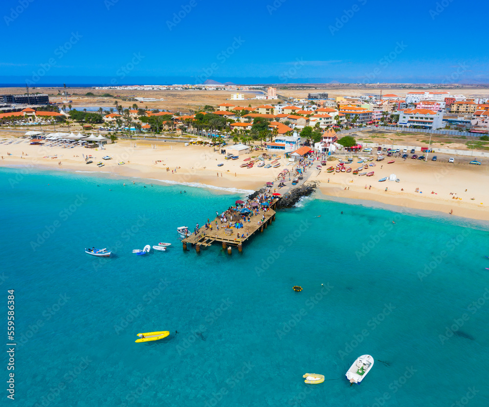 Fotografia do Stock: Aerial view of Santa Maria, Sal Island, Cape Verde  (Cabo Verde). Drone shot. | Adobe Stock