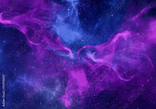 Nebula and stars in night sky. Outer space background.