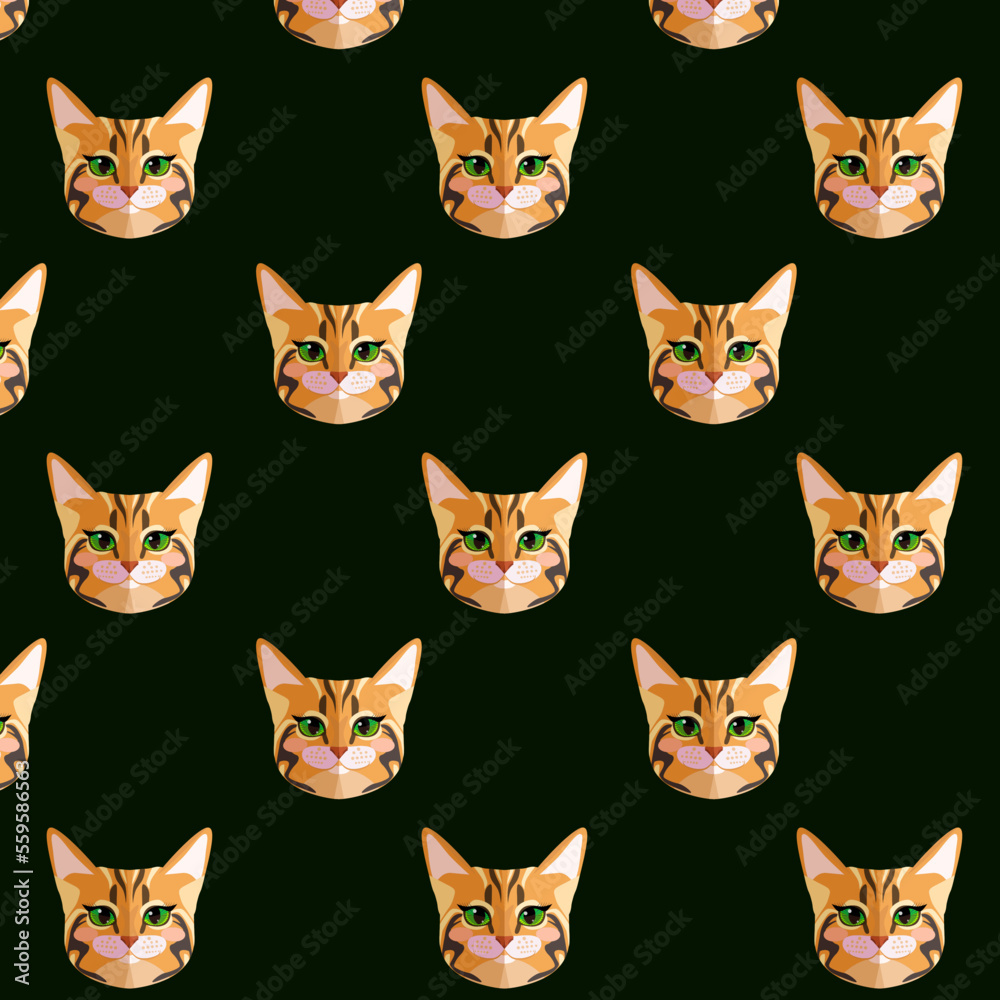 Vector pattern cats. For print and web. Lovely kitten faces.