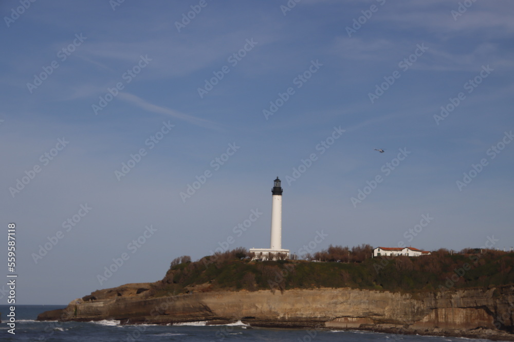 Lighthouse over the shore of Biarritz, France