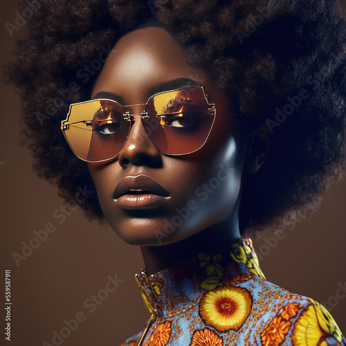 Portrait  afro-american women with fancy sunglasses,  Generative AI photo