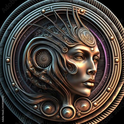 astrological sign of virgo, zodiac sign relief, filigree ornament, fictional person created with generative ai