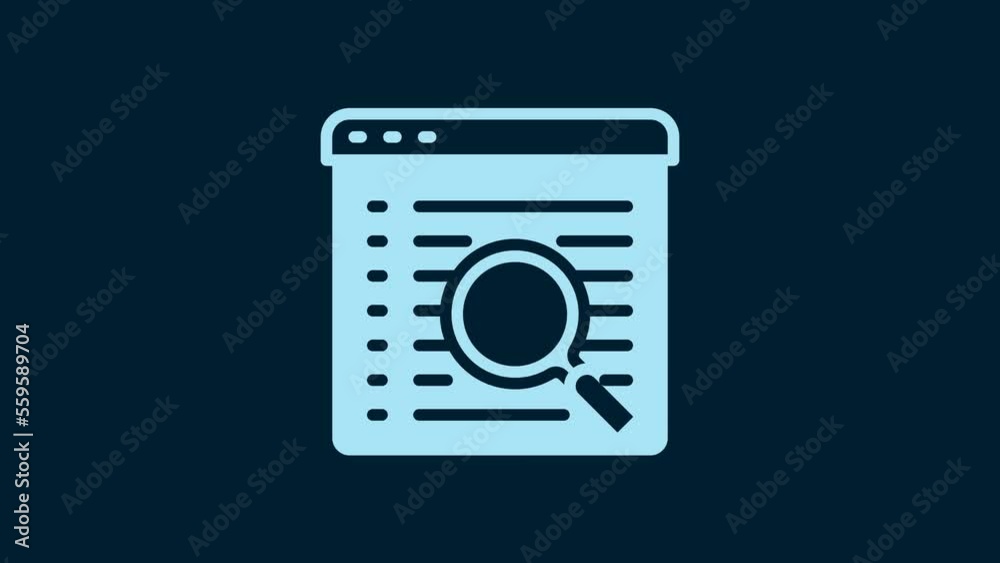 White Search engine icon isolated on blue background. 4K Video motion graphic animation White Search engine icon isolated on blue background. 4K Video motion graphic animation