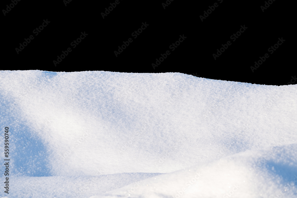 Fototapeta premium white snow in daylight, background, isolate on black background