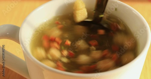 Ready-to-drink instant soup, close-up 4k