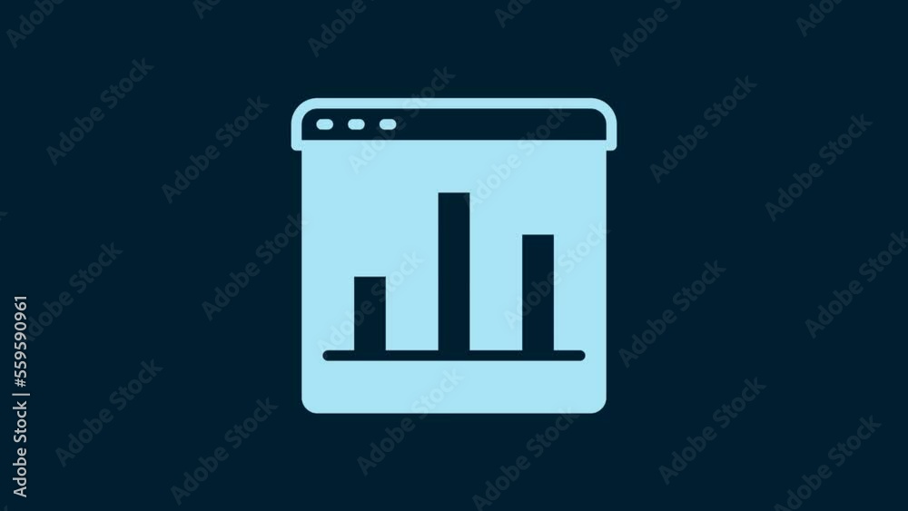 White Graph, chart, diagram, infographic icon isolated on blue background. 4K Video motion graphic animation