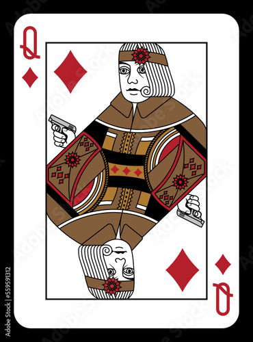 Queen of Diamonds playing card - Mafia design.