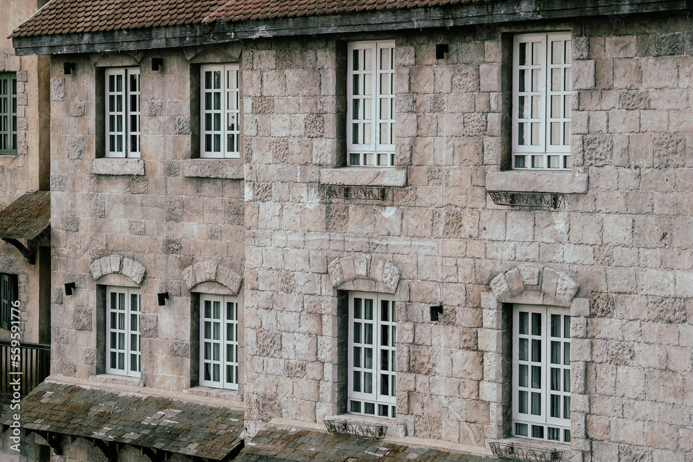 Φωτογραφία View of the facade of old buildings in the Bana Hills, Danang, French Village, V