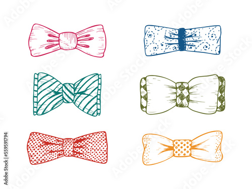 Hand drawn Bow Ties Vector Set. Men's Accessories. Design elements for Father's Day