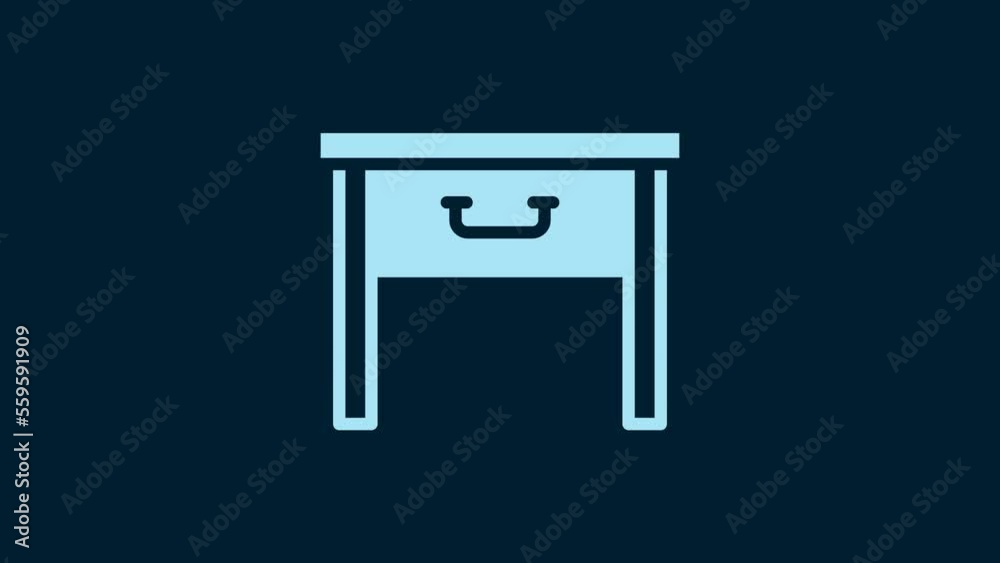 White Furniture nightstand icon isolated on blue background. 4K Video motion graphic animation White Furniture nightstand icon isolated on blue background. 4K Video motion graphic animation