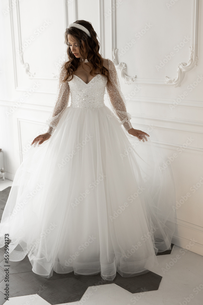 stylish caucasian bride in white wedding dress stylish caucasian bride in white wedding dress