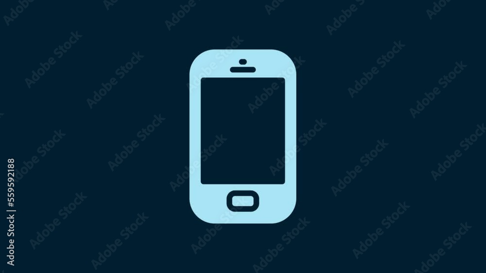 White Smartphone, mobile phone icon isolated on blue background. 4K Video motion graphic animation White Smartphone, mobile phone icon isolated on blue background. 4K Video motion graphic animation