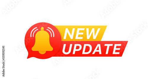 Modern label New update. Web banner element, New update with bell. Modern banner with notification bell. Announcement for new update. Vector illustration photo
