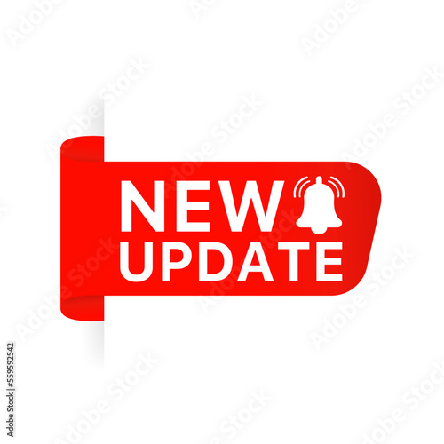 Modern label New update. Web banner element, New update with bell. Modern banner with notification bell. Announcement for new update. Vector illustration