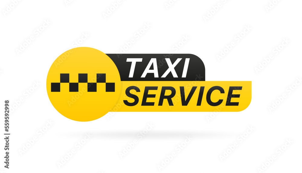 Taxi service badge. Taxi sign. Yellow sticker of taxi calling service. 24 hour service. Vector illustration Taxi service badge. Taxi sign. Yellow sticker of taxi calling service. 24 hour service. Vector illustration