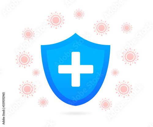 Protection against viral germs and bacteria. A healthy immune system, protection against viruses and bacteria. Protection and quarantine against the outbreak of a new virus. Vector illustration