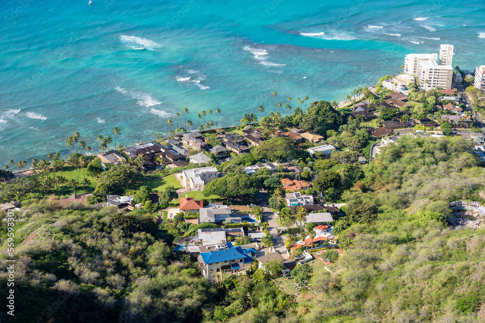 View of homes from the Diamond Head vulcano lookout.