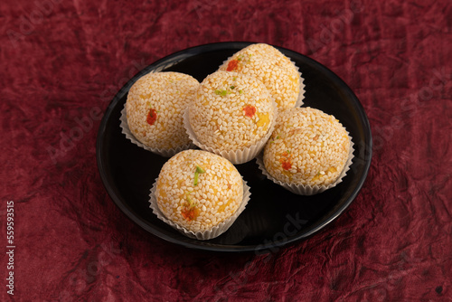 Winter Season Special Traditional Punjabi Mithai Til Bhugga Or Til Bugga Is Made Of Dry Roasted Sesame Seeds With Mava, Khoya, Jaggery, Mawa, Gud, Desi Ghee Is Enjoyed On Makar Sankranti and Lohri photo
