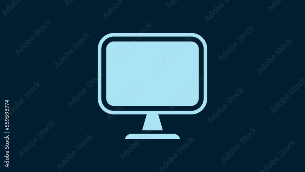 White Computer monitor screen icon isolated on blue background. Electronic device. Front view. 4K Video motion graphic animation White Computer monitor screen icon isolated on blue background. Electronic device. Front view. 4K Video motion graphic animation