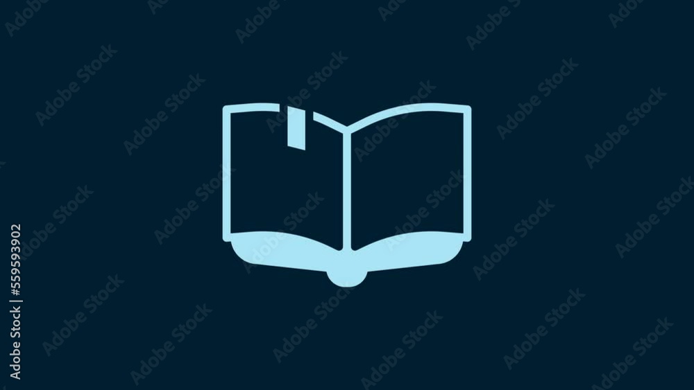 White Open book icon isolated on blue background. 4K Video motion graphic animation