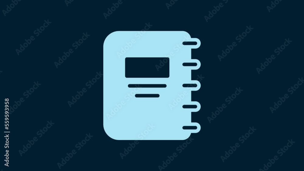 White Notebook icon isolated on blue background. Spiral notepad icon. School notebook. Writing pad. Diary for school. 4K Video motion graphic animation White Notebook icon isolated on blue background. Spiral notepad icon. School notebook. Writing pad. Diary for school. 4K Video motion graphic animation