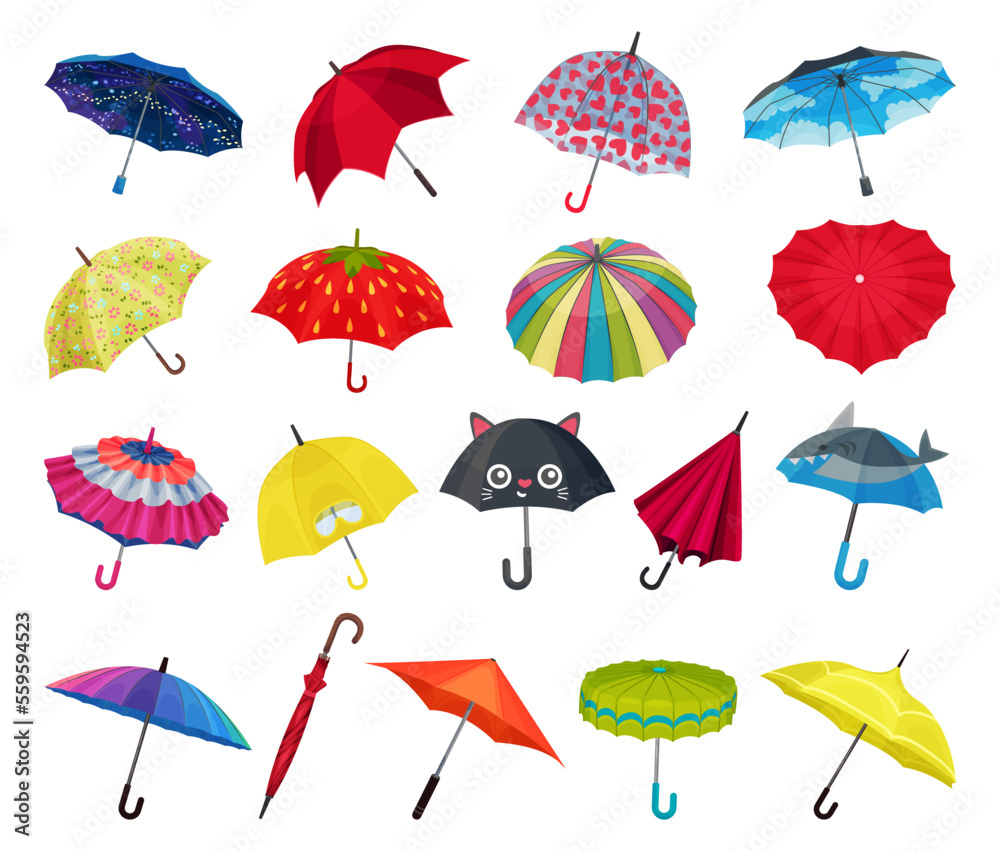 Obraz premium Bright Umbrella Open and Close as Accessory for Rainy Weather Big Vector Set