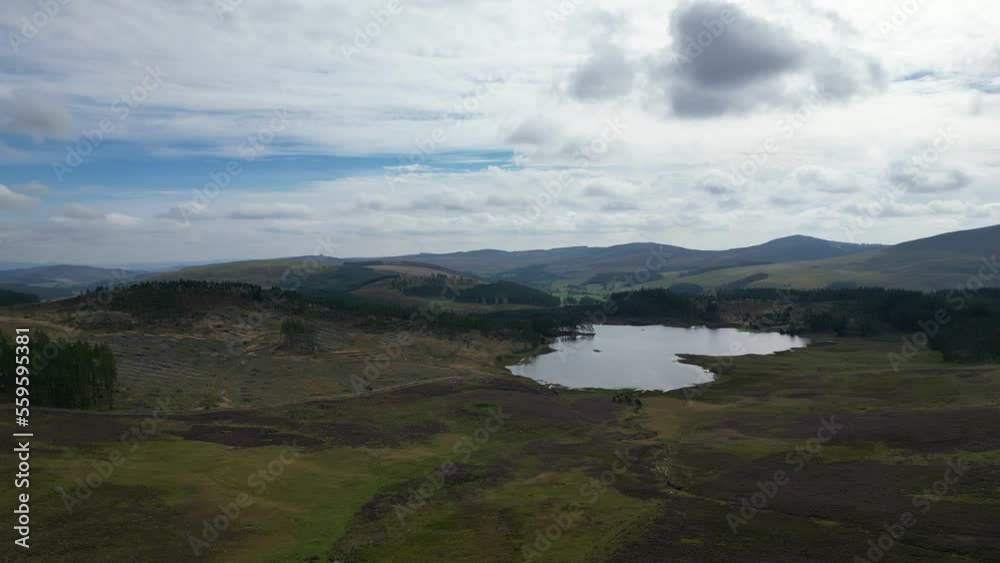 Aerial view of loch Auchintaple, Scotland Aerial view of loch Auchintaple, Scotland