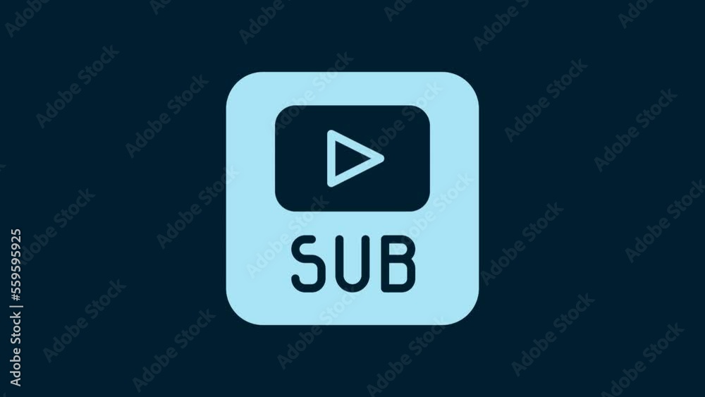 White Video with subtitles icon isolated on blue background. 4K Video motion graphic animation White Video with subtitles icon isolated on blue background. 4K Video motion graphic animation