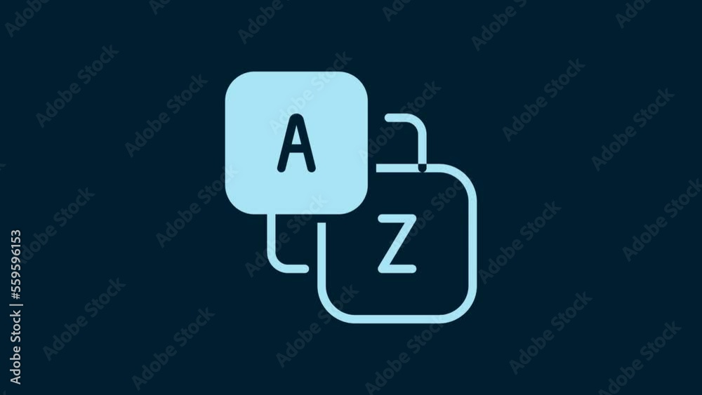 White Vocabulary icon isolated on blue background. 4K Video motion graphic animation White Vocabulary icon isolated on blue background. 4K Video motion graphic animation