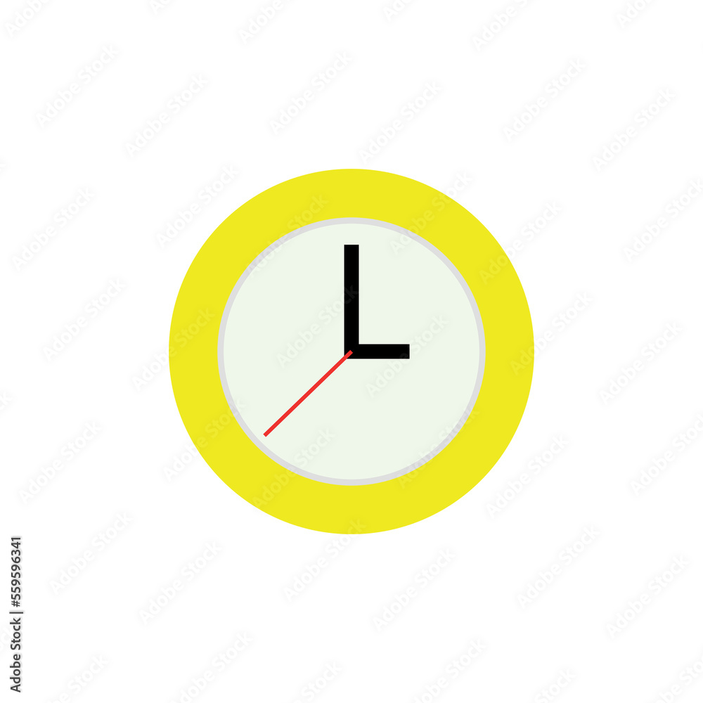 yellow clock icon vector. time illustration symbol of clock dial with hour, minute and second hands. yellow clock icon vector. time illustration symbol of clock dial with hour, minute and second hands.