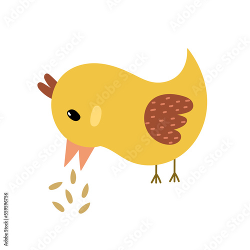 Photography Cute bird pecking grain print in childish style