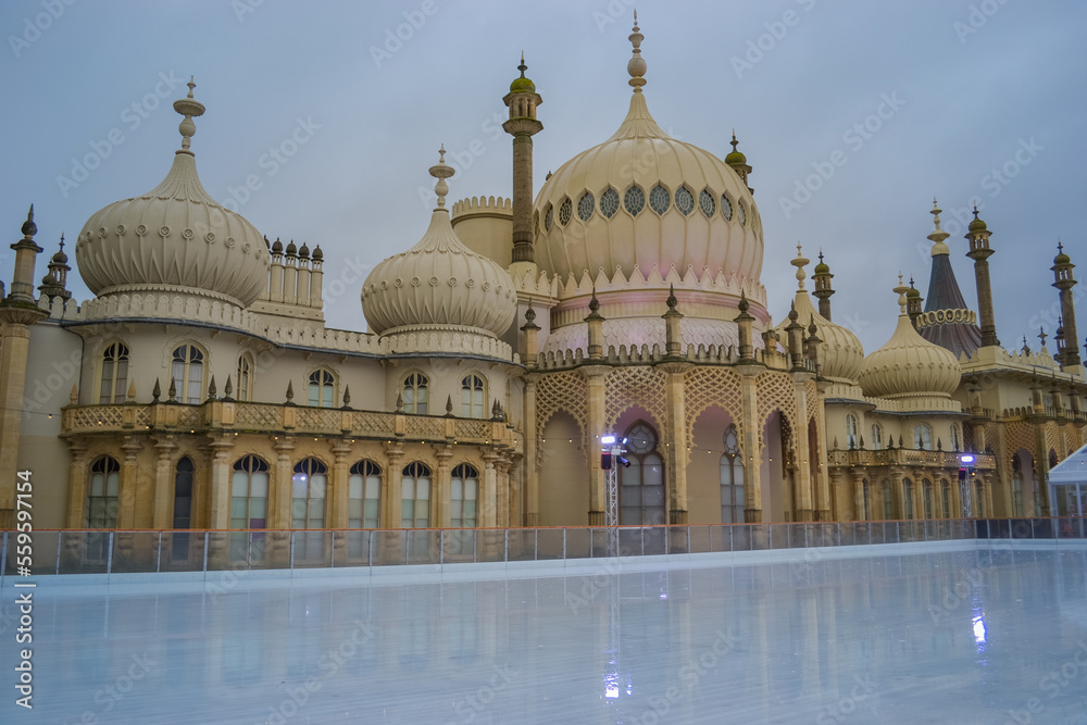 UK, Brighton, 06.01.2023: Annual ice rink near Brighton Pavilion. Best place to spend few hours in the city