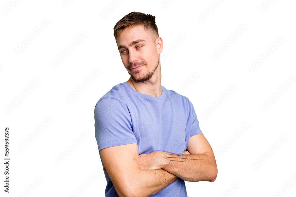 Young caucasian man cut out isolated laughing and having fun. Young caucasian man cut out isolated laughing and having fun.