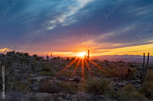 Sunset Sunburst In The Arizona Desert Near Scottsdale