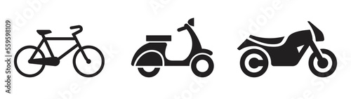 simple bicycle scooter motorbike silhouette set photo