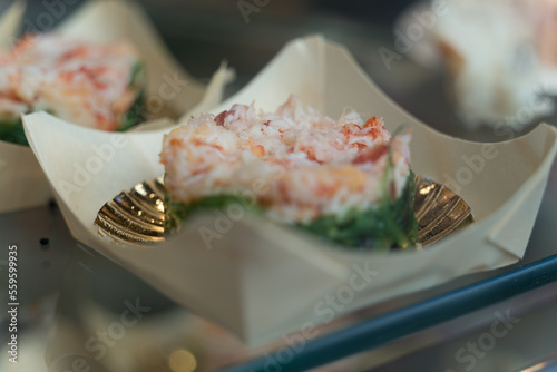 Close-up of delicious spanish tapas at san miguel market, Madrid, Spain
