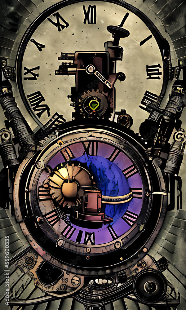 Generative AI, weidcore based vivid impact images depicting steampunk ...