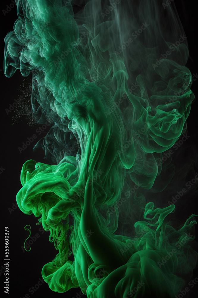 Fototapeta premium Green smoke on black background. Generative AI.