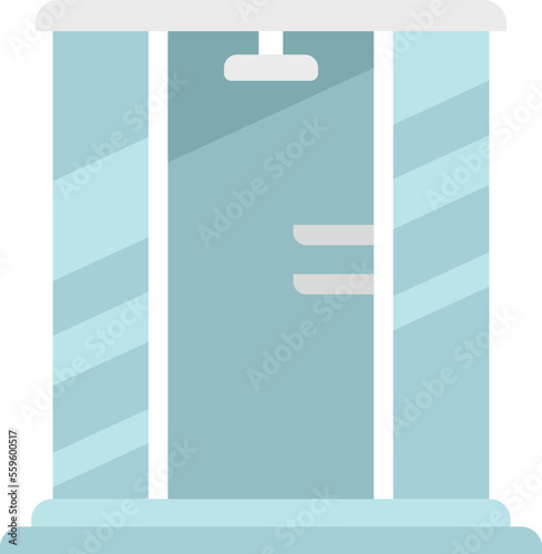 Shower cabin icon flat vector. Glass door. Water design isolated
