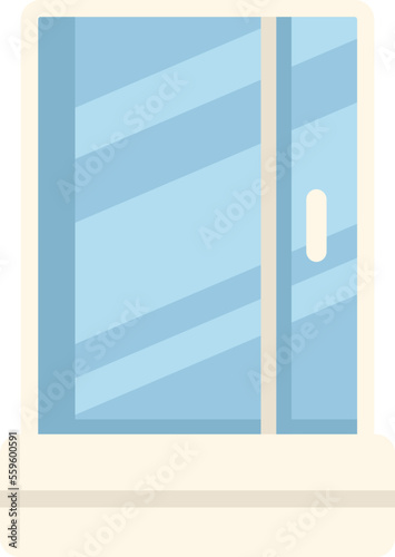 Glass shower cabin icon flat vector. Stall door. Water design isolated