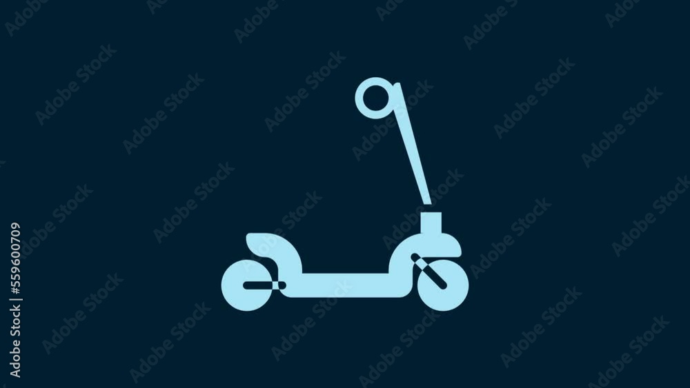 White Roller scooter for children icon isolated on blue background. Kick scooter or balance bike. 4K Video motion graphic animation